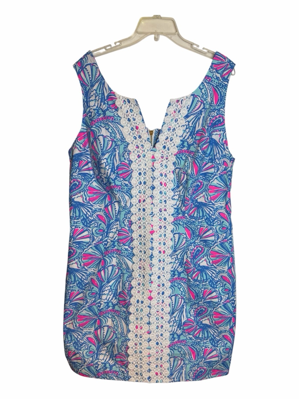 Lilly Pulitzer Blue & Pink Floral Sleeveless Shift with White Lace Panel